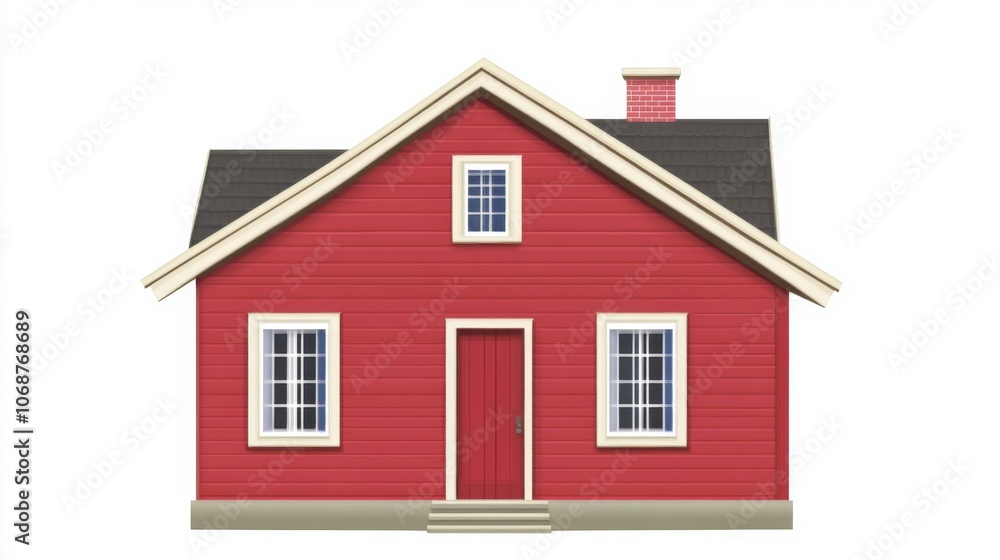 Red Wooden House with Gable Roof and Brick Chimney Red Wooden House with Gable Roof and Brick Chimney