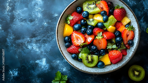 Fruit Salad with Strawberries, Kiwi, and Blueberries - Food Photography