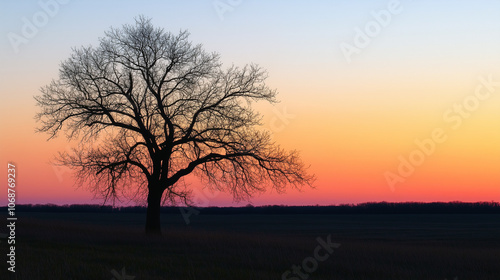 the stand alone dead tree, has a many branches in the twilight sunset ambience. Generative AI