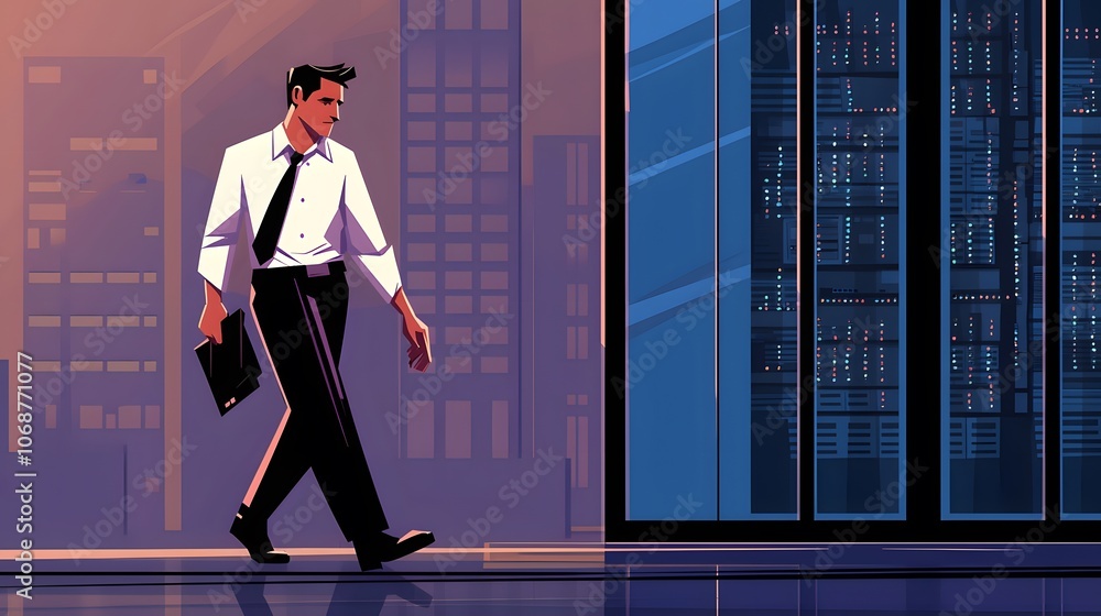A security guard patrolling a data center, emphasizing the importance of physical security for ISG devices. A security guard patrolling a data center, emphasizing the importance of physical security for ISG devices.