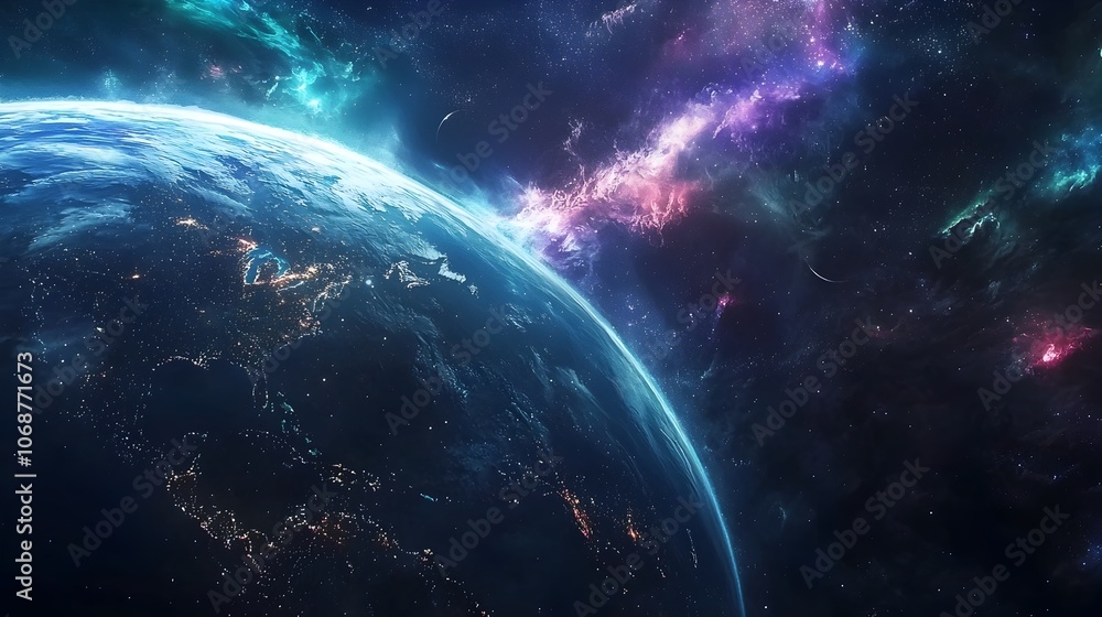 Obraz premium Majestic Planet Earth Enveloped in Vibrant Aurora Borealis from Space