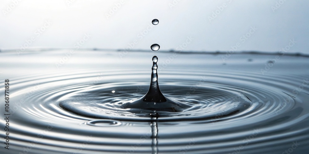 Single ink drop splashing into a pool of calm water, creating a concentric circle pattern and gentle ripples, aquatic life, serenity, reflection Single ink drop splashing into a pool of calm water, creating a concentric circle pattern and gentle ripples, aquatic life, serenity, reflection