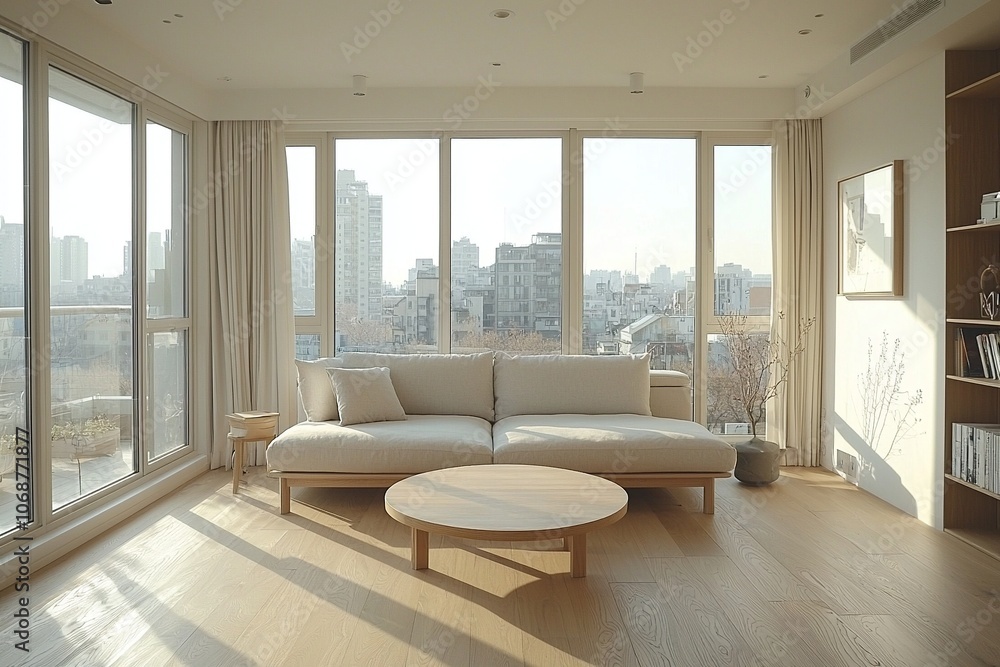 Minimalist, mid century modern interiors in residential living rooms with windows visible and white sofas and tables. Generative AI
Minimalist, mid century modern interiors in residential living rooms with windows visible and white sofas and tables. Generative AI