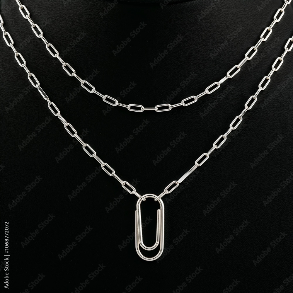 Sterling silver paperclip chain modern and trendy on plain black dark background Sterling silver paperclip chain modern and trendy on plain black dark background
