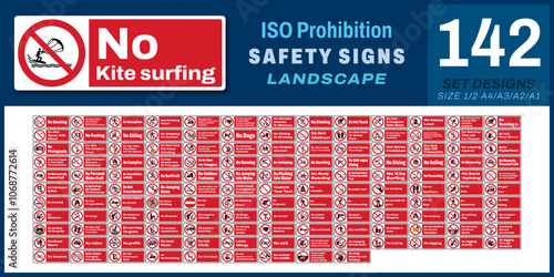 139 set ISO prohibition safety signs v63_no kite surfing_landscape size 1/2 a4,a3,a2,a1