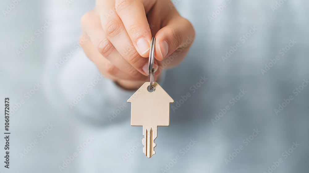 Happy family receiving house keys after loan approval, smiling faces, new home background Happy family receiving house keys after loan approval, smiling faces, new home background