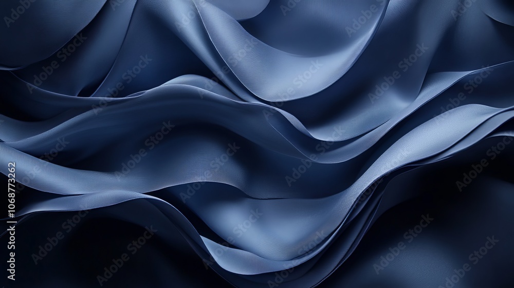Obraz premium Indulge in the luxurious embrace of deep navy blue satin, cascading in soft, graceful folds. This elegant fabric serves as a perfect backdrop for your creative designs