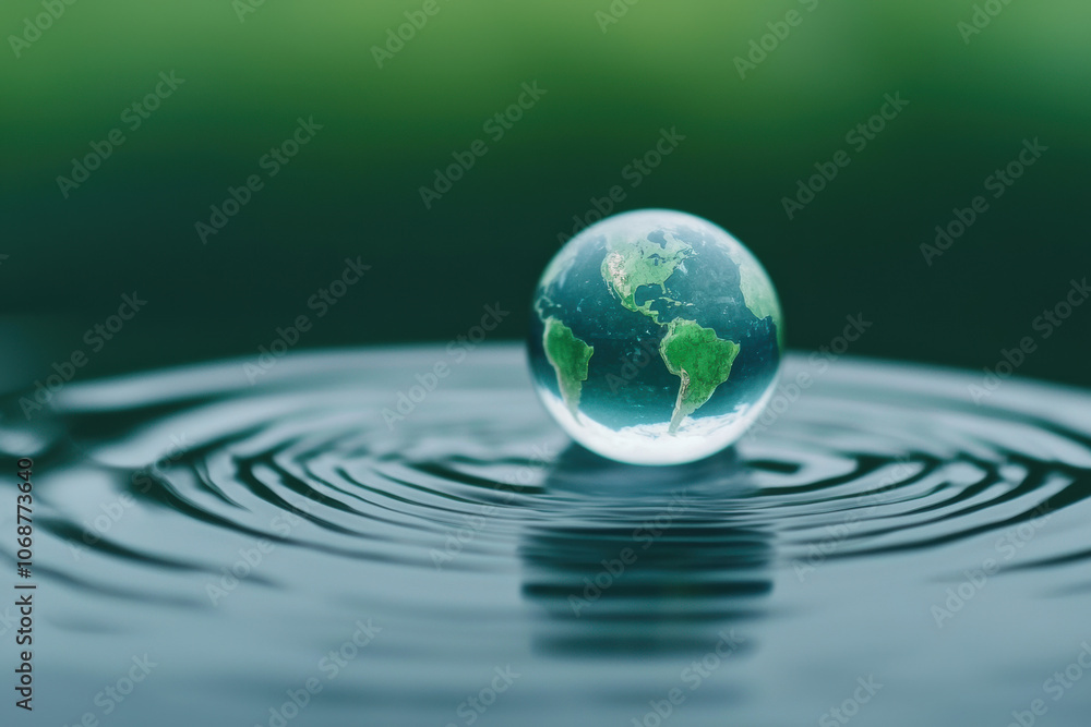 A detailed miniature globe floats on water, surrounded by calming ripples. Perfect metaphor for global environmental issues or peaceful global unity. A detailed miniature globe floats on water, surrounded by calming ripples. Perfect metaphor for global environmental issues or peaceful global unity.