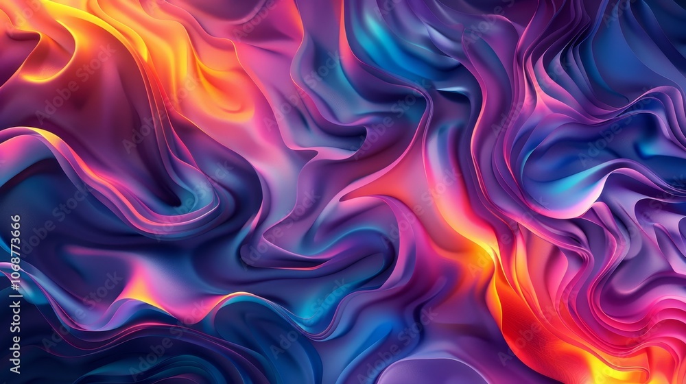Abstract vibrant liquid swirl design with neon blue, pink, orange and red colors. Ideal for modern backgrounds and design projects