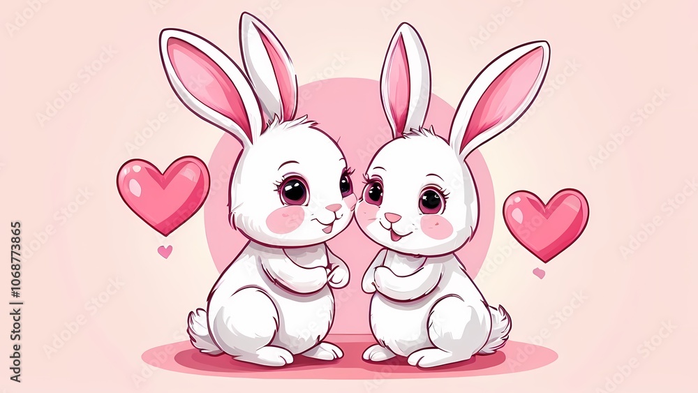 Cute Valentine's Day Illustration of a Couple of Cartoon Rabbits: Adorable Love Representation Cute Valentine's Day Illustration of a Couple of Cartoon Rabbits: Adorable Love Representation