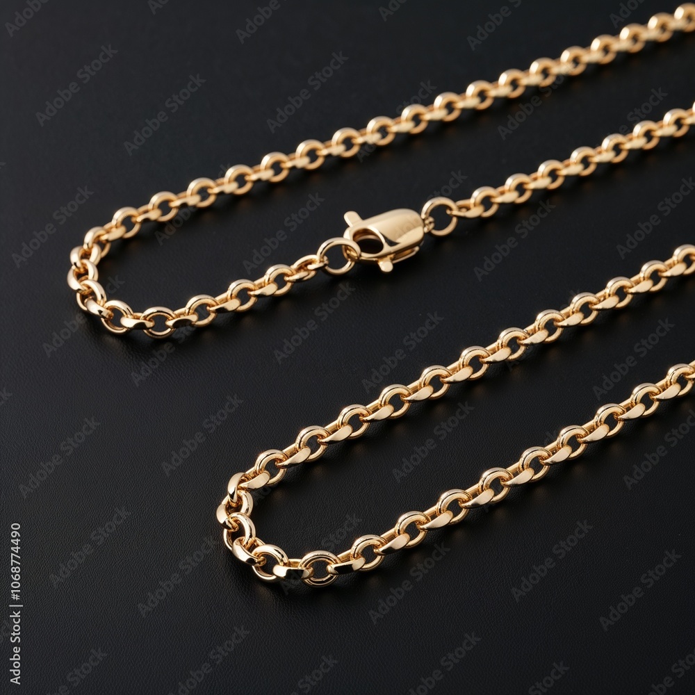 gold Rolo chain elegant and timeless on plain black dark background gold Rolo chain elegant and timeless on plain black dark background