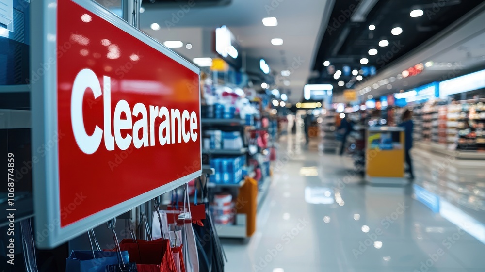 custom made wallpaper toronto digitalA vibrant retail scene showcasing a clearance sign in a well-lit store, inviting customers to explore discounted items.