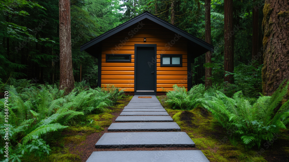 Cozy cabin with a stone pathway leading to natural hot springs Cozy cabin with a stone pathway leading to natural hot springs