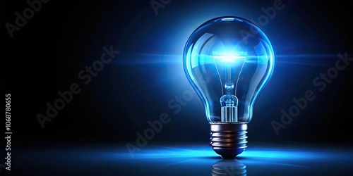 Abstract light bulb glowing with blue light on dark background