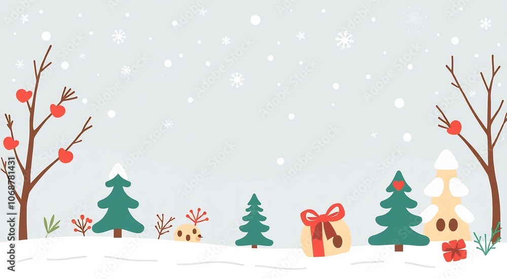 Winter Wonderland with Trees and a Present. Winter Wonderland with Trees and a Present.