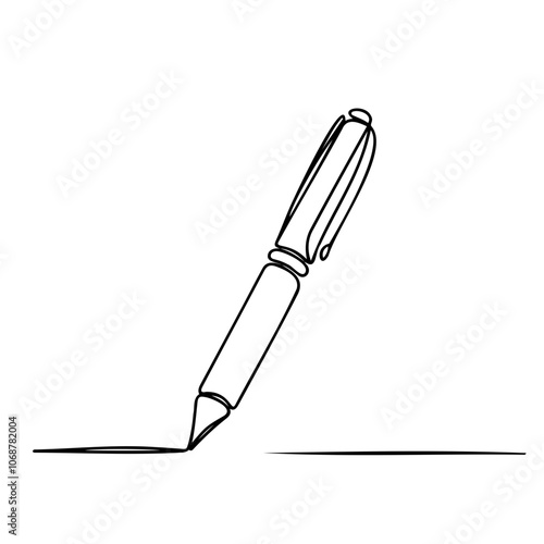 Minimalistic line drawing of a fountain pen writing