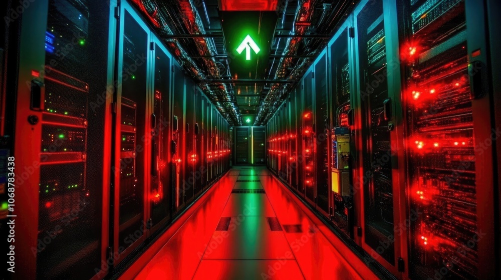Futuristic Data Center with Vibrant Lighting Effects