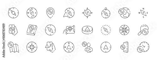 Navigation icon collection. Compass design. Linear navigation icons buttons. Vector icons photo