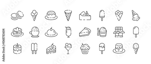 Food icon collection. Sweet food set. Linear icons of food dessert. Vector icons photo