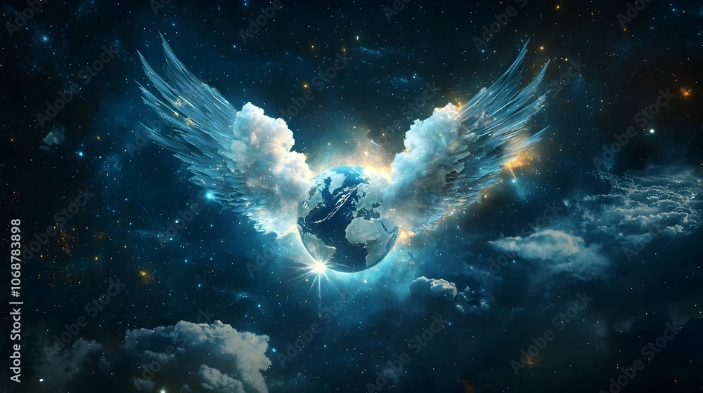 Planet Earth Embraced by Cosmic Wings of Clouds and Stars Planet Earth Embraced by Cosmic Wings of Clouds and Stars