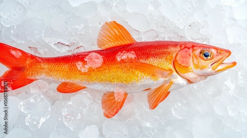 Vibrant Seafood Fish on Ice with White Background photo