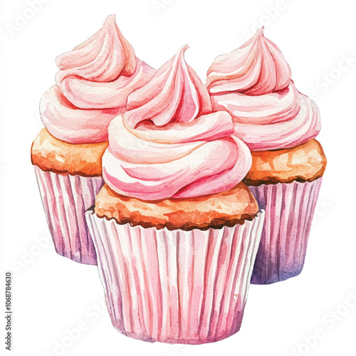 Cupcakes watercolor clipart illustration