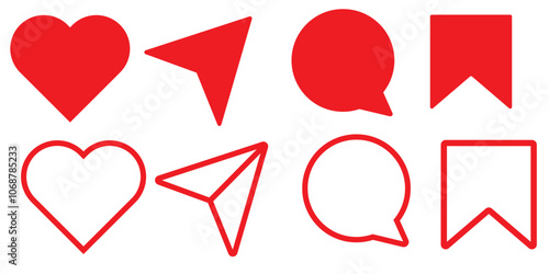 Icons like comment, share, save, like media button. Outline icon heart arrow direct message interface message minimalist
