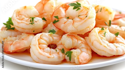 Fresh Shrimp on Plate Garnished with Herbs