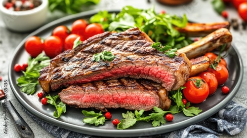 Grilled Steak with Cherry Tomatoes and Fresh Greens