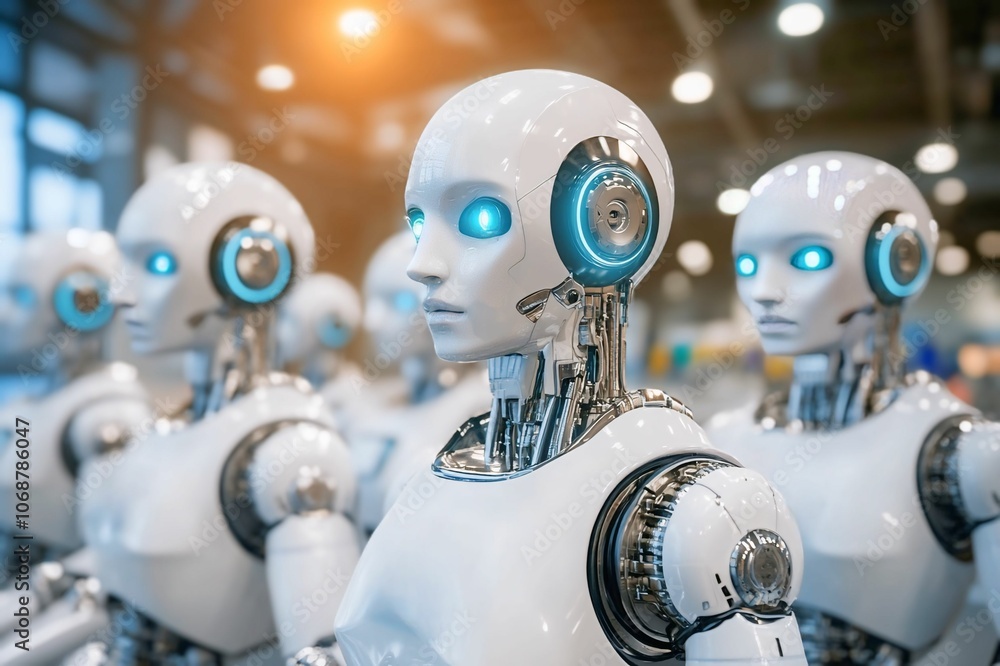 Futuristic Robots in Modern Technology Environment Futuristic Robots in Modern Technology Environment