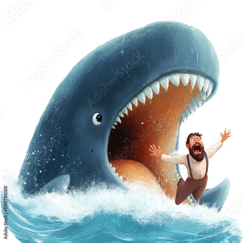 Jonah and big fish Christian history, Bible illustration, Bible history clipart, Scripture Png item