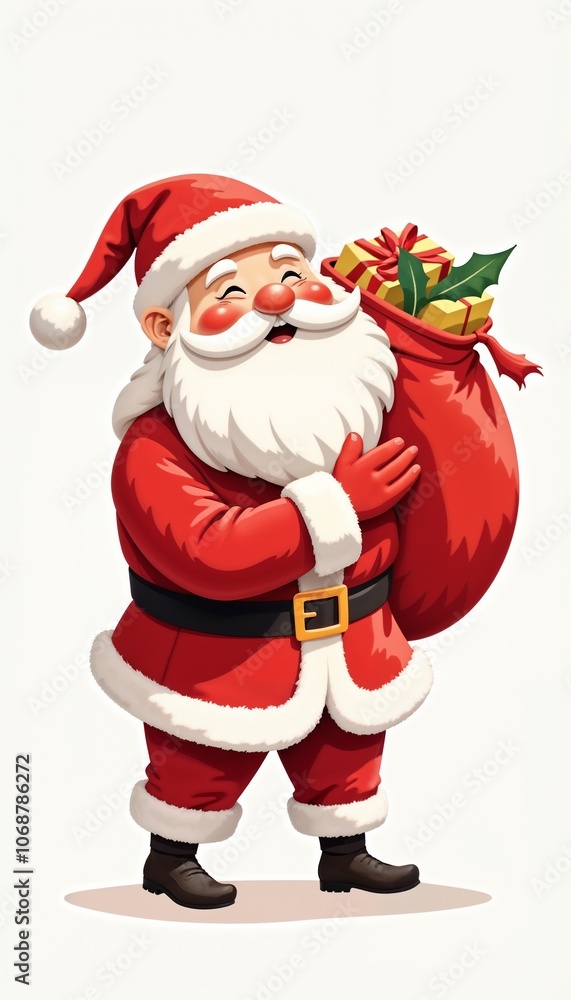 Jolly Santa Claus Carrying Gift Sack Against White Background Jolly Santa Claus Carrying Gift Sack Against White Background