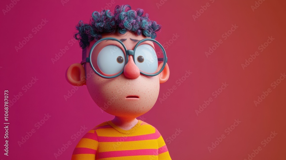 Colorful sweater cartoon character on vibrant backdrop Colorful sweater cartoon character on vibrant backdrop