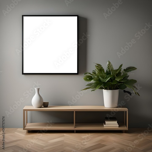 Modern Interior Framed Artwork Mockup in Luxury Living Room