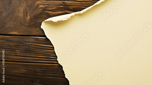 Blank White Paper with Cream Color and Tear-Off Strip on Wooden Board