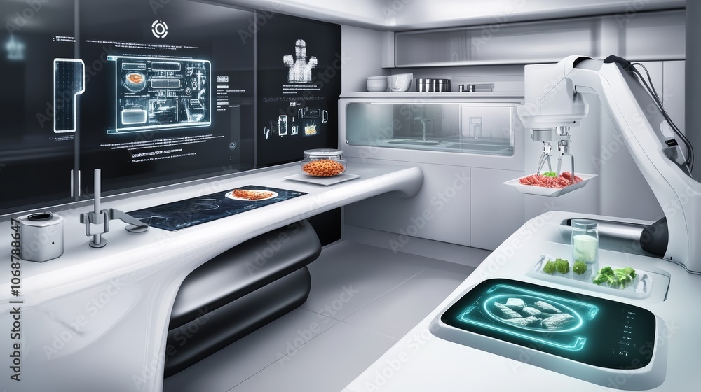 Minimalist Futuristic Kitchen with Holographic Displays Minimalist Futuristic Kitchen with Holographic Displays