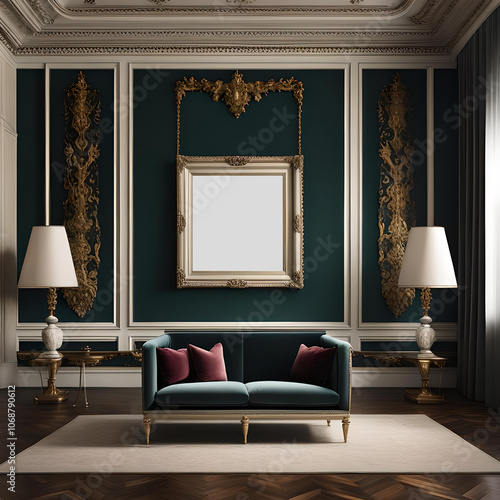 Modern Interior Framed Artwork Mockup in Luxury Living Room