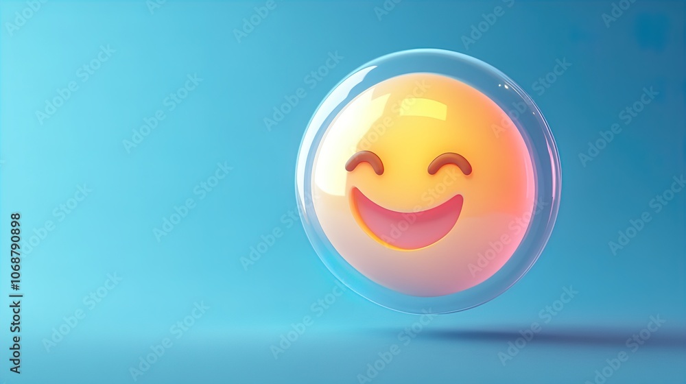 Obraz premium Three-Dimensional Smiley Face Icon in Rounded Chat Bubble: Perfect for Sporty Interior Posters and Vibrant Wall Art