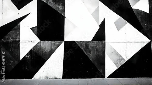 Black and white geometric abstract pattern with sharp contrasts and triangular shapes