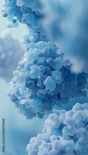 Stunning macro shot of amino acids in soft blue light, highlighting life s essential building blocks