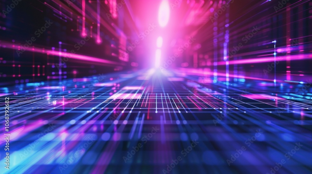Abstract Digital Network with Bright Neon Lights Abstract Digital Network with Bright Neon Lights