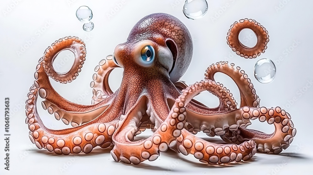 Obraz premium Colorful octopus swimming with bubbles, vibrant and detailed.