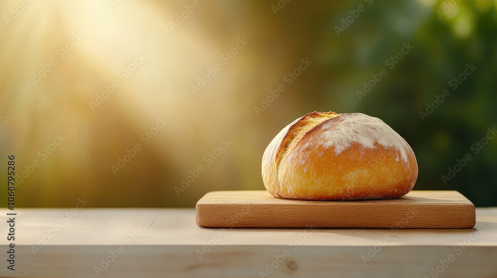Rustic artisan sourdough loaf on wooden board Rustic artisan sourdough loaf on wooden board