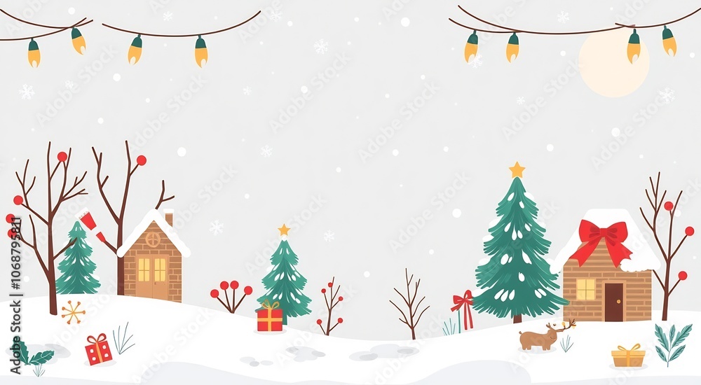 custom made wallpaper toronto digitalWinter wonderland with snow covered houses, Christmas trees, and reindeer.