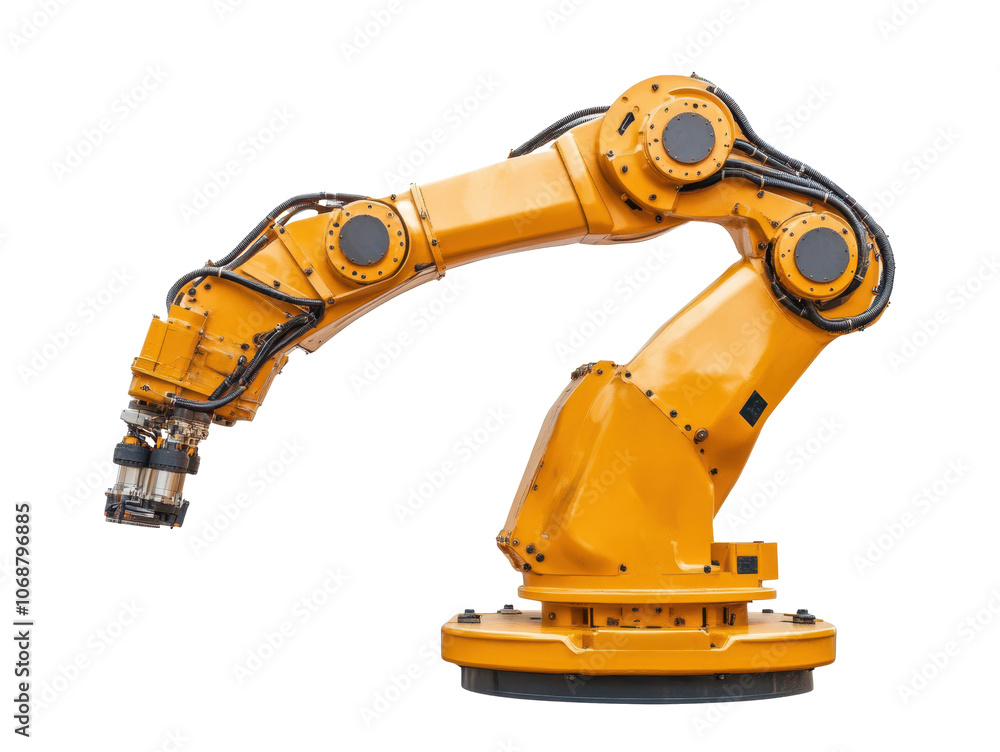 Bright yellow robotic arm designed for industrial automation Bright yellow robotic arm designed for industrial automation