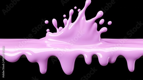 Vibrant pink paint splash with flowing drips on a black background. photo