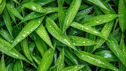 Green leaves with raindrops on isolated background photo