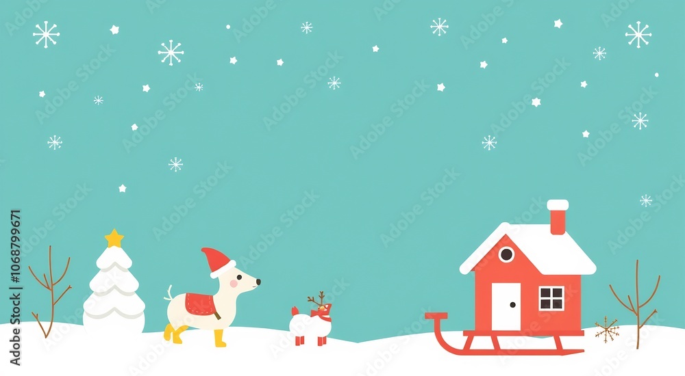 Cartoon Christmas characters and house with snow. Cartoon Christmas characters and house with snow.