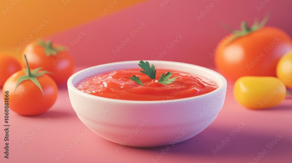 Homemade tomato sauce in a white bowl rich flavor and vibrant color perfect for pasta dishes Homemade tomato sauce in a white bowl rich flavor and vibrant color perfect for pasta dishes