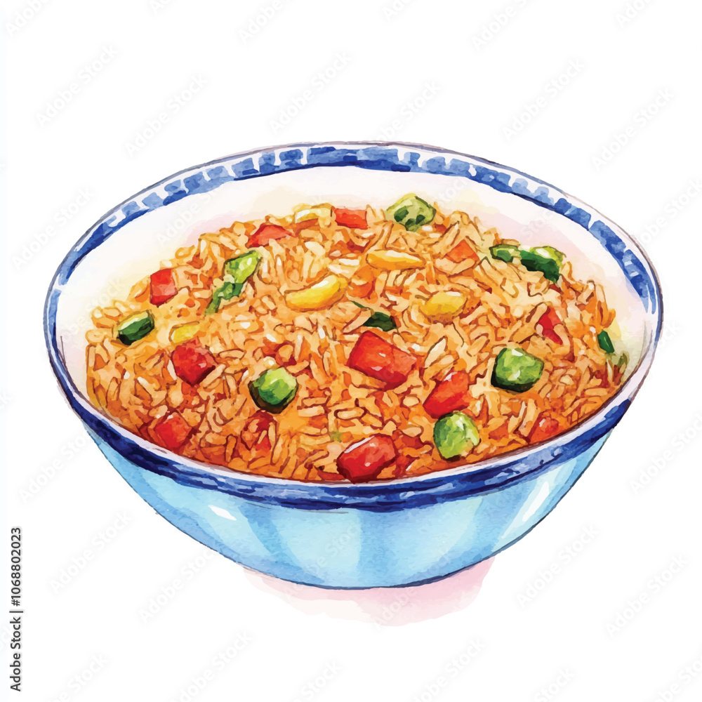 Fried rice watercolor clipart illustration Fried rice watercolor clipart illustration